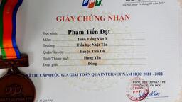 HỌC SINH ĐẠT GIẢI CẤP QUỐC GIA CUỘC THI GIẢI TOÁN QUA INTERNET